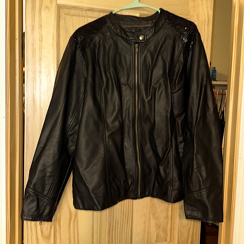 MAURICES black & sequin soft faux leather jacket.